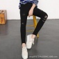打**女外穿2019新款韩版学生黑色百搭九分破洞裤女小脚铅笔长裤